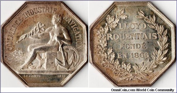 silver jeton issued for  Lloyd Rouenaise, a french maritime assurer.