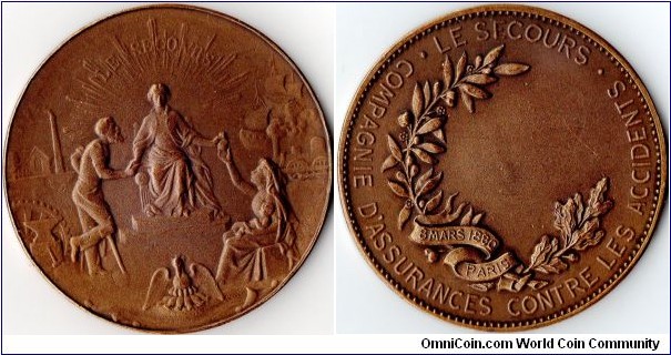 bronze jeton de presence minted for `La Secours', a french assurance company covering fire risk