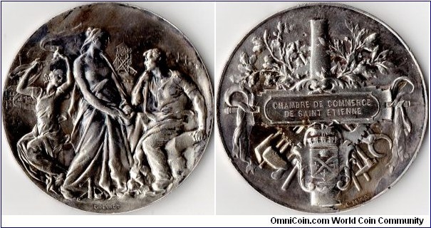 silver jeton de pesence struck for members of the Chambre de Commerce Saint Etienne circa 1900.