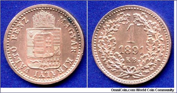 1 krajczar.
Austro-Hungary Empire.
Franc Ioseph I (1848-1916).
The new version of the emblem with the emblem of the city of Rijeka (Fiume) at the bottom.
*KB* - Kremnitz mint.
Mintage 16,200,000 units.


Cu.