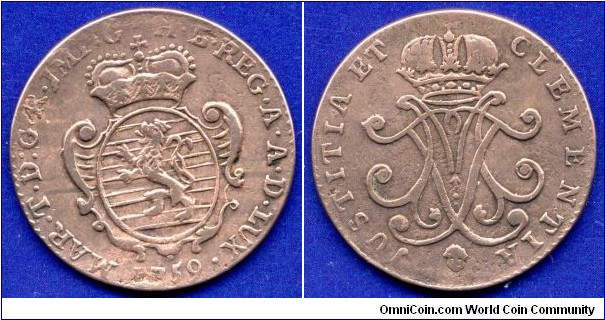 2 liard.
Maria Theresia (1745-1780), Empress of Holy Roman Empire.
*Head* - Brussel mint.


Cu.