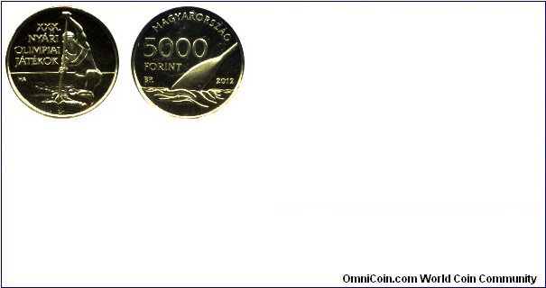Hungary, 5000 forints, 2012, Au, 11mm, 0.5g, XXX. Summer Olympic Games, London.