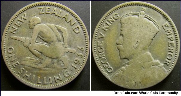 New Zealand 1933 1 shilling. Weight: 5.50g. 