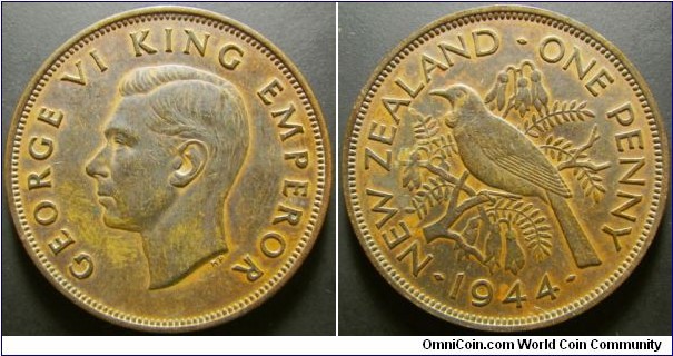 New Zealand 1944 1 penny. Weight: 9.31g
