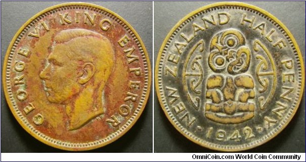 New Zealand 1942 half penny. Weight: 5.64g. 