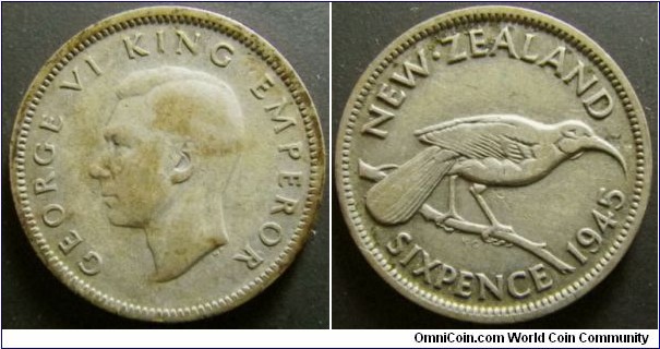 New Zealand 1945 six pence. Weight: 2.76g. 