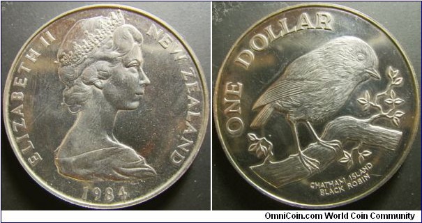 New Zealand 1984 1 dollar. Massive dollar coin. Weight: 27.36g. 
