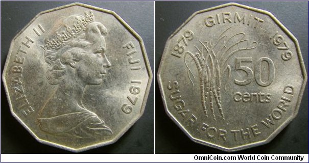 Fiji 1979 50 cents commemorating FAO. Nice condition. Weight: 15.56g. 