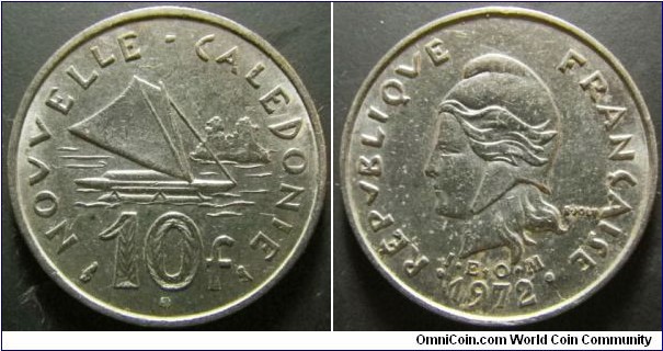 New Caledonia 1972 10 franc. Weight: 5.99g. 