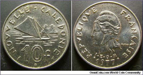 New Caledonia 1977 10 franc. Weight: 6.05g. 
