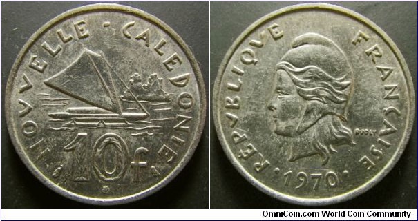 New Caledonia 1970 10 franc. Weight: 6.01g. 