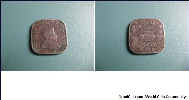 5 Cents circulated British Ceylon (Sri Lanka) Nickel Bronz Edward VII King and Emporer very rare coin. 