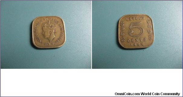 5 Cents circulated British Ceylon (Sri Lanka) Nickel Bronz Edward VI King and Emporer of India  rare coin. 