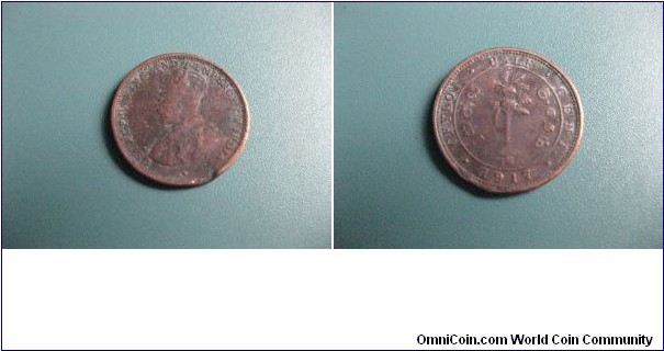 1/2 Cent bronz circulated  British Ceylon King and Emperor George V. Very Rare Coin