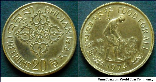 Bhutan 20 chetrums.
1974, F.A.O.