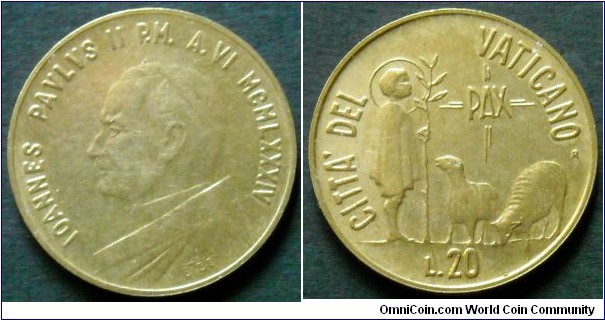 Vatican 20 lire.
1984, Pontif. Ioannes Paulus II.