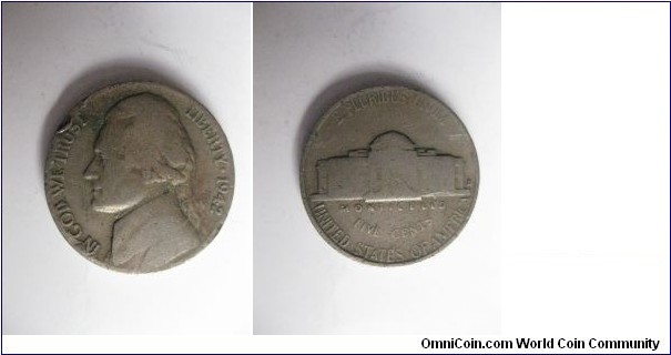 USA 5 Cents 1942 Monticello Nickel alloy 