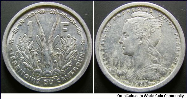 Cameroon 1948 1 franc. Weight: 1.33g. 