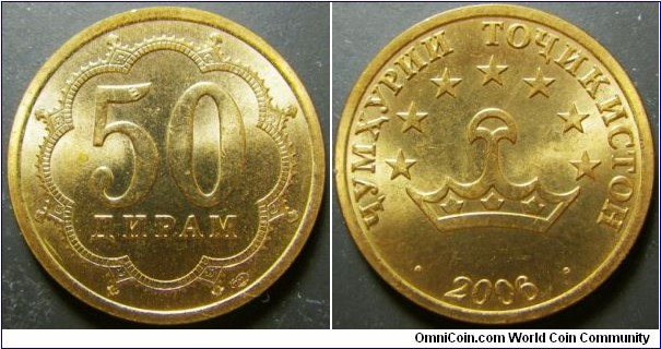 Tajikistan 2006 50 diram. New type, magnetic. Weight: 3.45g 