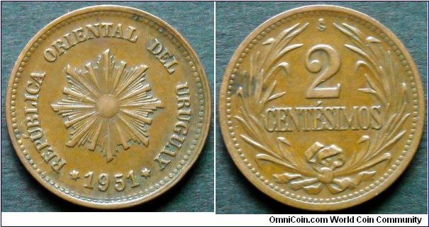 Uruguay 2 centesimos.
1951