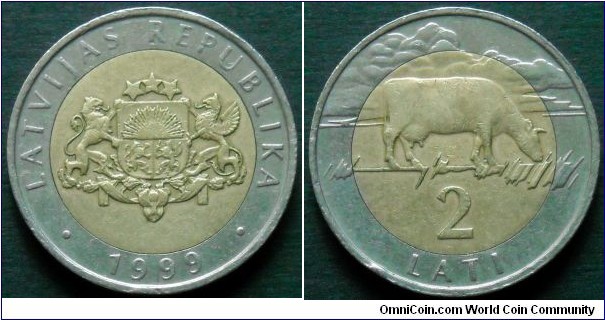 Latvia 2 lati.
1999, Bimetal.