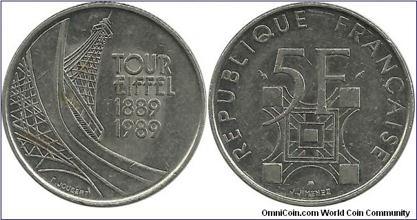 France 5 Francs 1989-Eiffel Tower