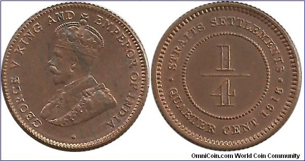 StraitsSettlements ¼ Cent 1916