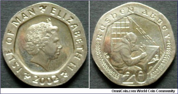 Isle of Man 20 pence. 2002, Rushen abbey.