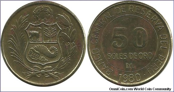 Peru 50 Soles de Oro 1980 (with LIMA monogram)