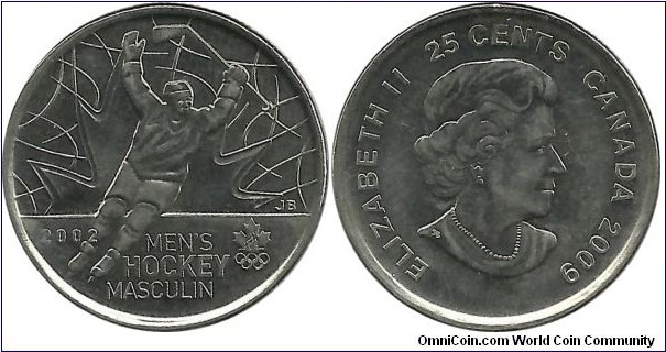 Canada 25 Cents 2009 - XIX.Winter Olympics 2002; Men's Hockey Gold Medalist Canada Team