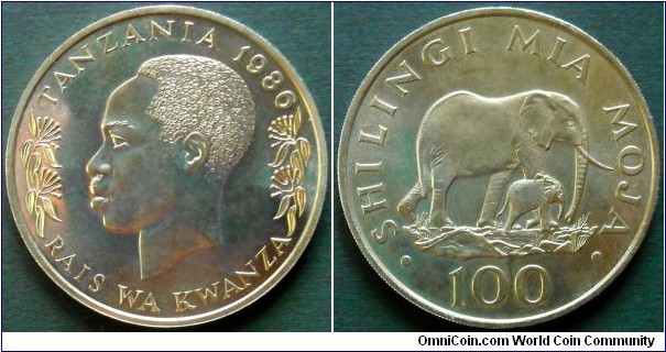 Tanzania 100 shillings.
1986
