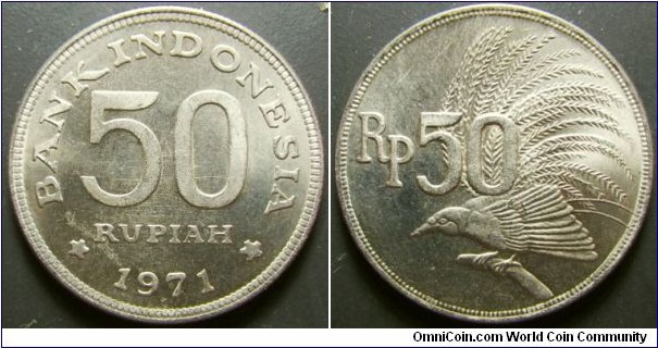 Indonesia 1971 50 rupiah. Nice condition. Weight: 6.09g. 