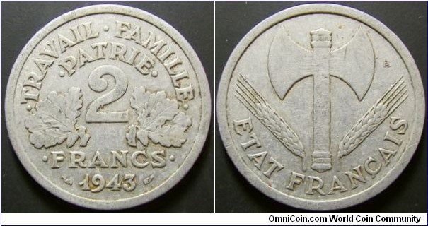 France 1943 2 francs. Weight: 2.19g. 