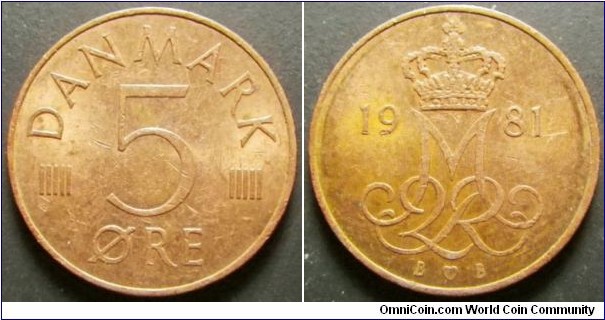 Denmark 1981 5 ore. Weight: 1.63g. 