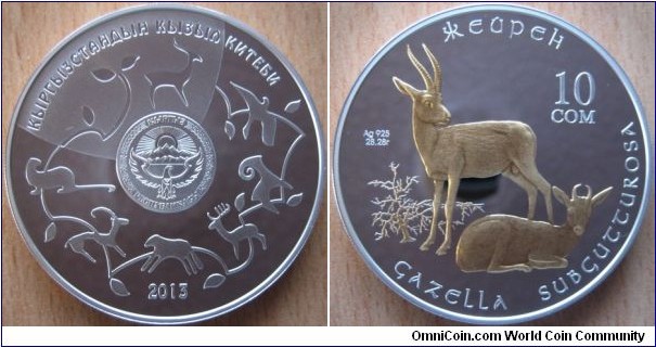 10 Som - Gazelles - 28.28 g Ag .925 Proof (partially gold plated)- mintage 3,000