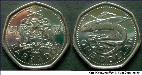 Barbados 1 dollar.
2012, Nickel plated steel.