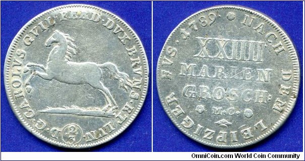 24 mariengroschen (Gulden, 2/3 Thaler).
Braunschweig-Wolfenbüttel.
Karl Wilhelm Ferdinand (1780-1806).
