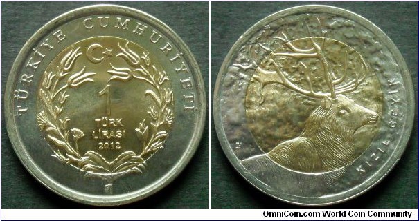 Turkey 1 lira.
2012, Red Deer.
Bimetal.