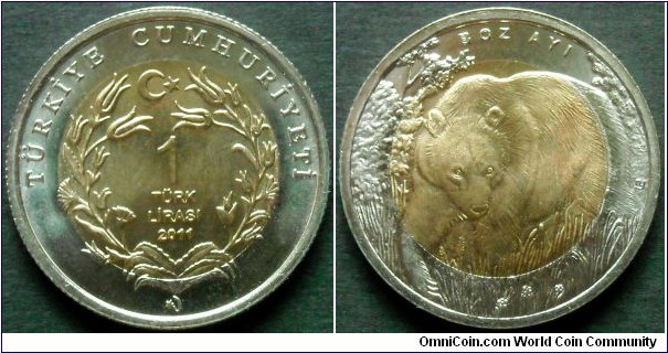 Turkey 1 lira.
2011, Brown Bear.
Bimetal.