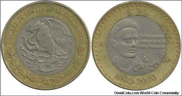 Mexico 20 Pesos 2000 - Octavio Paz