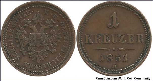 Austria 1 Kreuzer 1851A