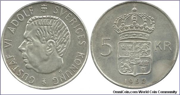 Sweden 5 Kronor 1955