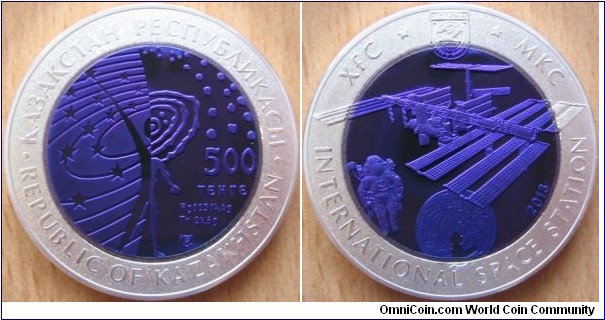500 Tenge - ISS - 41.4 g (14.6 g Ag .925 + 26.8 g Tantalum) Proof - mintage 5,000