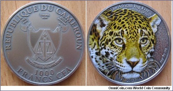 1000 Francs CFA - Colored leopard - 31.1 g Ag 999 antique finish - mintage 500 pcs only