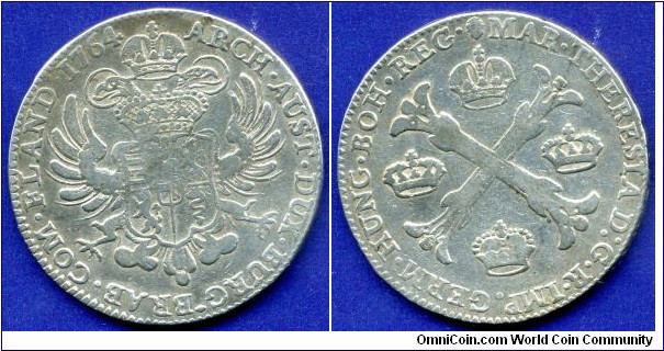 Kronenthaler (Brabant's Thaler).
Austrian Netherlandes.
Maria Theresia (1745-1780), Empress of Holy Roman Empire.
*Angel head* - Brussel mint.


Ag873f. 29,17gr .
