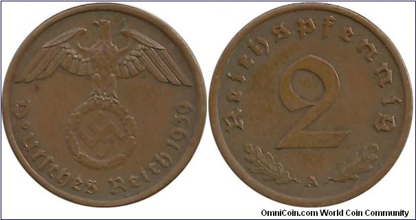 Germany-Nazi 2 Reichspfennig 1939A