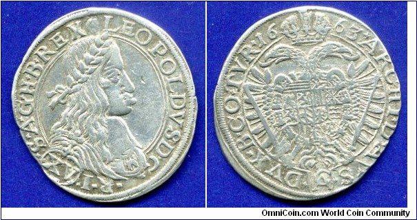 15 kreuzer.
Austria.
Leopold I (1657-1705), Emperor of Holy Roman Empire.
*W* - Wien mint.


Ag563f. 6,404gr.