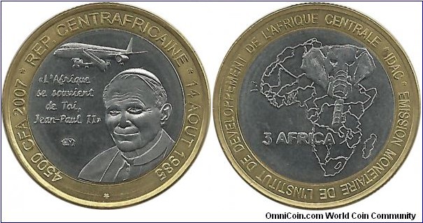 CentralAfricanStates 4500 CFA = 3 Africa 2007-Republique du Centrafricaine