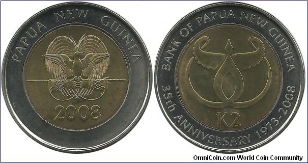 PapuaNewGuinea 2 Kina 2008 - 35th Anniversary of Bank of PNG