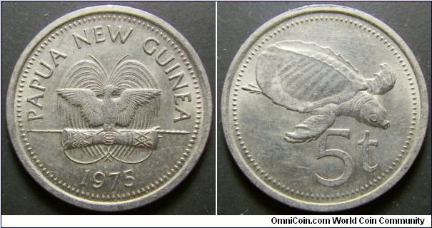 Papua New Guinea 1975 5 toea. Weight: 2.81g. 